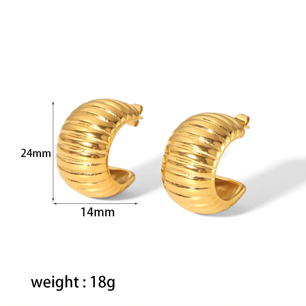 1 Pair Minimalist Punk Style Chunky Stripe Texture C Shape Stainless Steel 18K Gold Plated Women's Stud Earrings Picture2